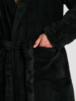 Noir - Loungeable Robe de chambre col châle en polaire