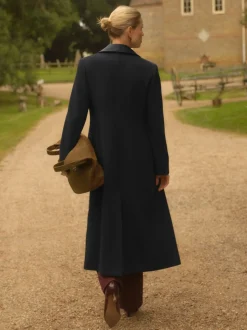 Noir - Love & Roses Manteau long à double boutonnage avec col en similicuir en PU