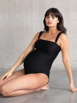 Noir - Maillot de bain de grossesse Seraphine Bandeau bleu texturé