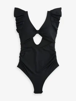 Noir - Maillot de bain maternité à découpes et manches à volants