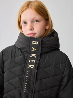 Noir - Manteau Ceinturé Baker by Ted Baker, mi-lourd, matelassé et Résistant à la douche