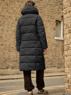 Noir - Manteau long matelassé à capuche résistant à la douche