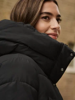 Noir - Manteau long matelassé à capuche résistant à la douche