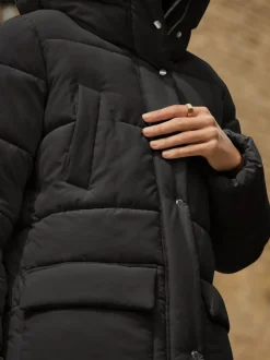 Noir - Manteau long matelassé à capuche résistant à la douche