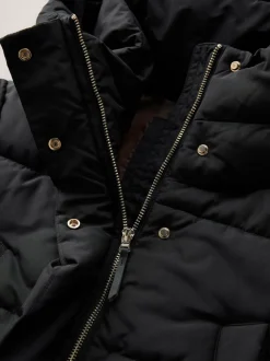 Noir - Manteau long matelassé à capuche résistant à la douche