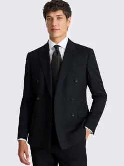 Noir - MOSS veste ajustée de costume extensible à double boutonnage
