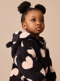Noir à motif cœur - Polaire zippée (3mois-7ans)