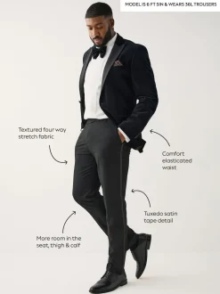 Noir - Moulant - Pantalons de smoking texturés Motionflex avec bande latérale