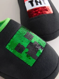 Noir - Mules chaussons Minecraft à sequins réversibles