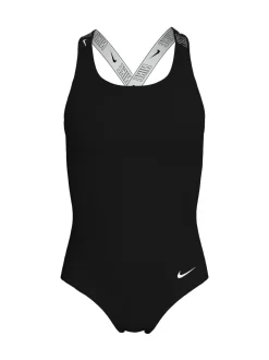 Noir - Nike Maillot de bain à dos croisé avec bande à logo 1 pièces