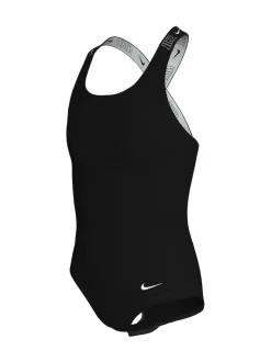 Noir - Nike Maillot de bain à dos croisé avec bande à logo 1 pièces