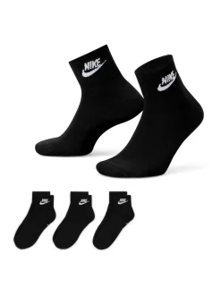 Noir - Nike Tous les jours Essentiel Cheville 100% Coton Chaussettes 3 Lot