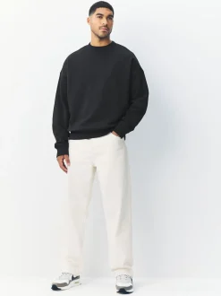 Noir - Oversize - Sweat-shirt épais à Col rond riche en coton