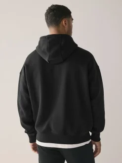 Noir - Oversize - Sweat-shirt à capuche en jersey riche en coton épais