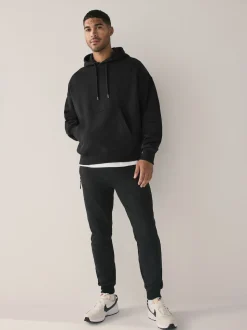 Noir - Oversize - Sweat-shirt à capuche en jersey riche en coton épais