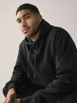 Noir - Oversize - Sweat-shirt à capuche en jersey riche en coton épais