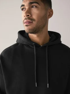 Noir - Oversize - Sweat-shirt à capuche en jersey riche en coton épais