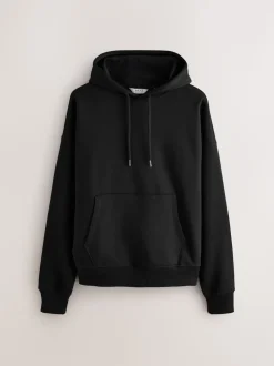 Noir - Oversize - Sweat-shirt à capuche en jersey riche en coton épais