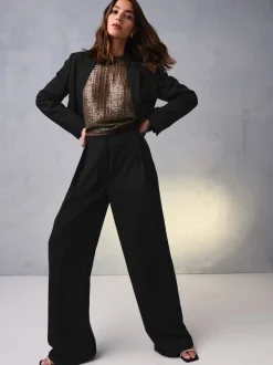 Noir - Pantalon ample à dos élastique