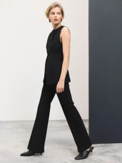 Noir - Pantalon bootcut habillé avec laine