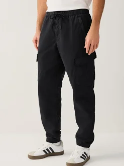 Noir - Pantalon cargo stretch en coton
