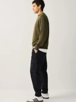 Noir - Pantalon cargo stretch en coton