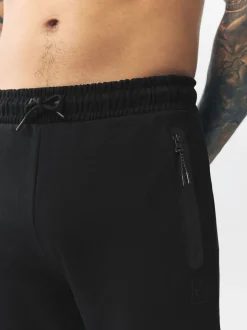 Noir - Pantalon de jogging en interlock doux au toucher à poignets