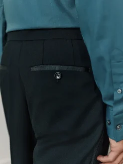 Noir - Pantalon de smoking en laine Marzotto Coupe classique avec bandes latérales