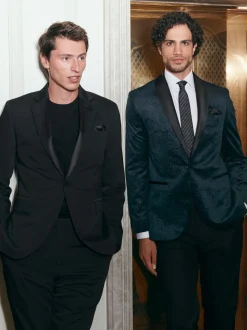 Noir - Pantalon de smoking en laine Marzotto Coupe classique avec bandes latérales