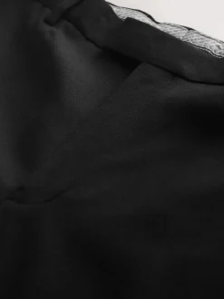 Noir - Pantalon de smoking en laine Marzotto Coupe classique avec bandes latérales