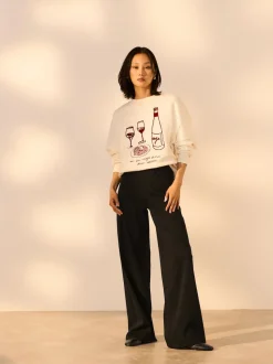 Noir - Pantalon large en denim de jersey