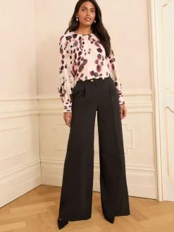 Noir - Pantalon large Love & Roses à boutons