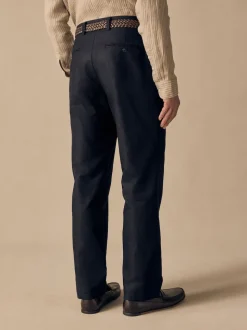 Noir - Pantalon élégant en lin et coton Blend à ceinture coupe classique