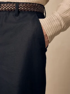 Noir - Pantalon élégant en lin et coton Blend à ceinture coupe classique