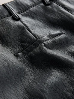 Noir - Pantalon Regular en similicuir à jambe large