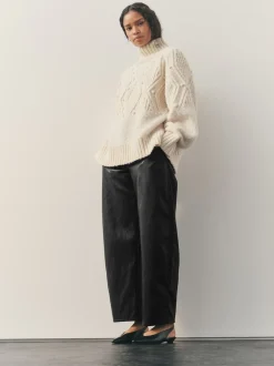 Noir - Pantalon Regular en similicuir à jambe large