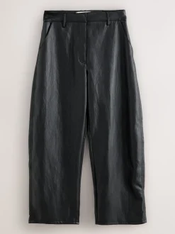 Noir - Pantalon Regular en similicuir à jambe large
