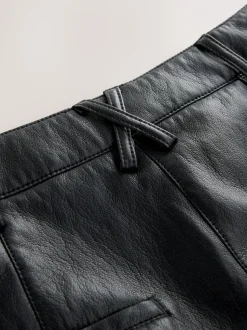 Noir - Pantalon Regular en similicuir à jambe large