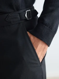 Noir - Pantalon Signature Smart en laine italienne texturée avec pattes d'ajustement sur les côtés