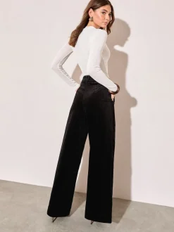 Noir - Pantalons amples Friends Like These plissé sur le devant en velours côtelé