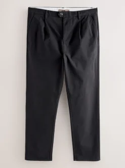 Noir - Pantalons chinos extensibles plissés simples