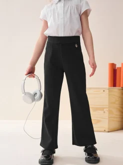 Noir - Pantalons d'école extensibles à boutonnières en coton riche (3-16ans)