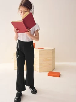 Noir - Pantalons d'école extensibles à boutonnières en coton riche (3-16ans)