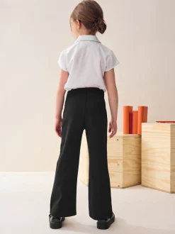 Noir - Pantalons d'école extensibles à boutonnières en coton riche (3-16ans)