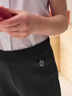 Noir - Pantalons d'école extensibles à boutonnières en coton riche (3-16ans)