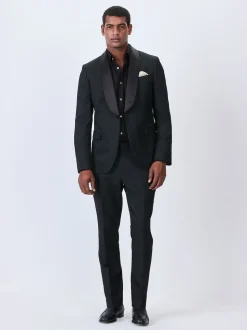 Noir - Pantalons de costume jacquard coupe ajustée