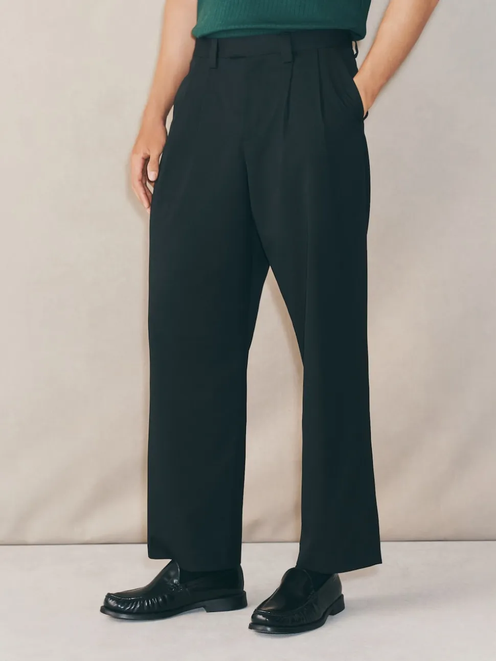 Noir - Pantalons habillés à coupe large EDIT à double plis