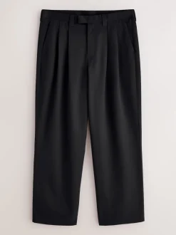 Noir - Pantalons habillés à coupe large EDIT à double plis