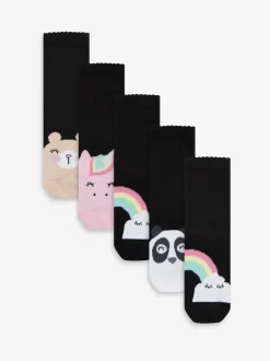 Noir - Paquet de 5 chaussettes d'école à cheville en coton riche Character