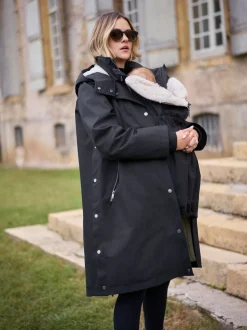 Noir - Parka de maternité et de bébé Seraphine 3 en 1 avec doublure en imitation peau de mouton